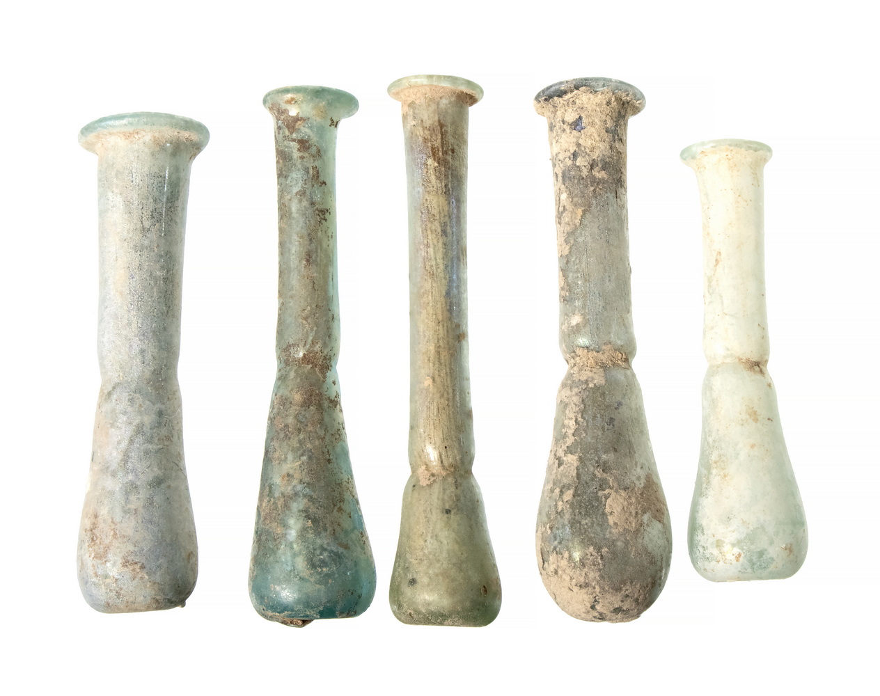 Appraisal: ANCIENT ROMAN GLASS BOTTLES nd- rd c AD Rome iridescent