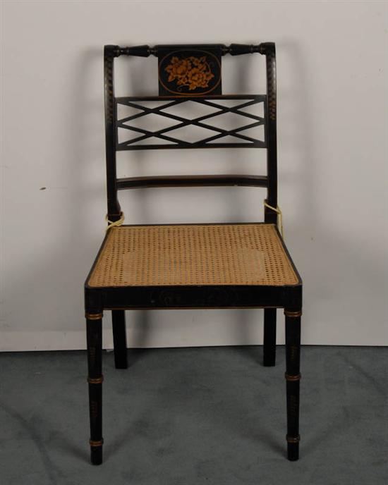 Appraisal: An Ebonized Side Chair having a scroll and tablet over