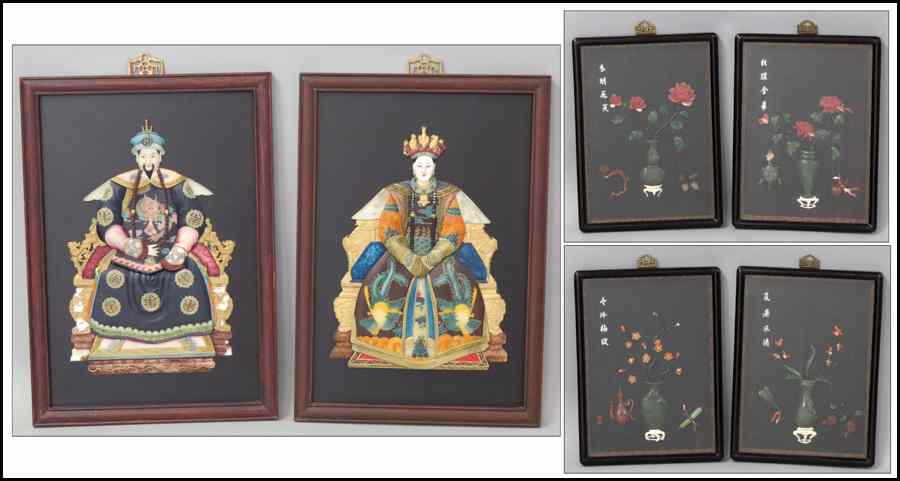 Appraisal: PAIR OF FRAMED PAINTED RESIN IMPERIAL FIGURES Together with a