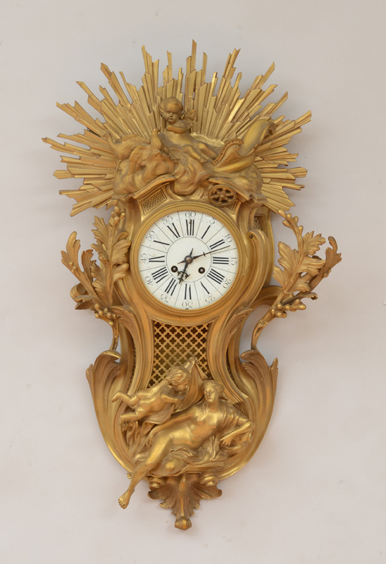 Appraisal: R GENCE STYLE GILT-BRONZE CARTEL CLOCK The in dial unsigned