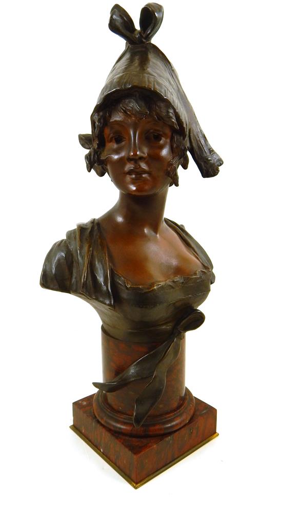 Appraisal: Georges Van Der Straeten French - bronze bust depicting woman