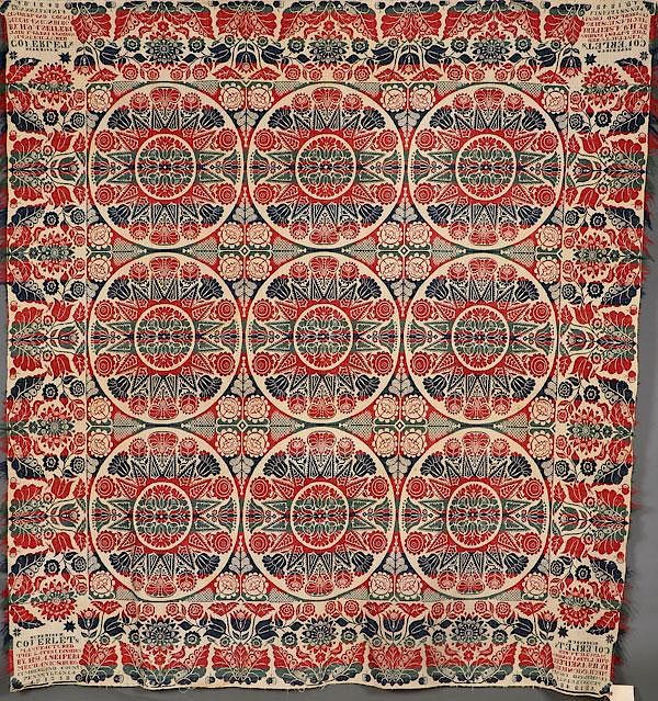 Appraisal: CUMBERLAND COUNTY COVERLET A BLUE RED GREEN AND IVORY COVERLET