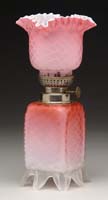 Appraisal: RARE DQMOP PINK SATIN MINI LAMP Unlisted Dark pink shading