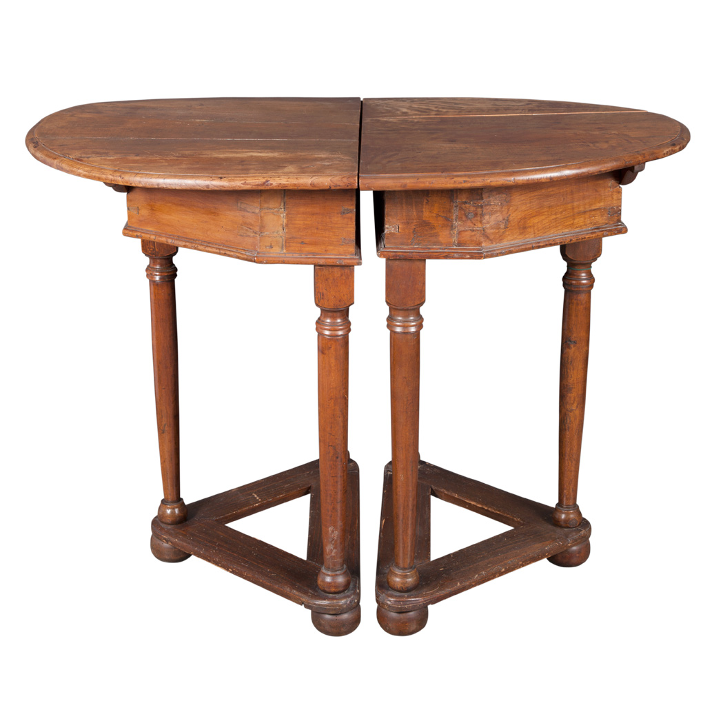 Appraisal: Pair of Continental Fruitwood and Pine D-Shaped Tables Locking together