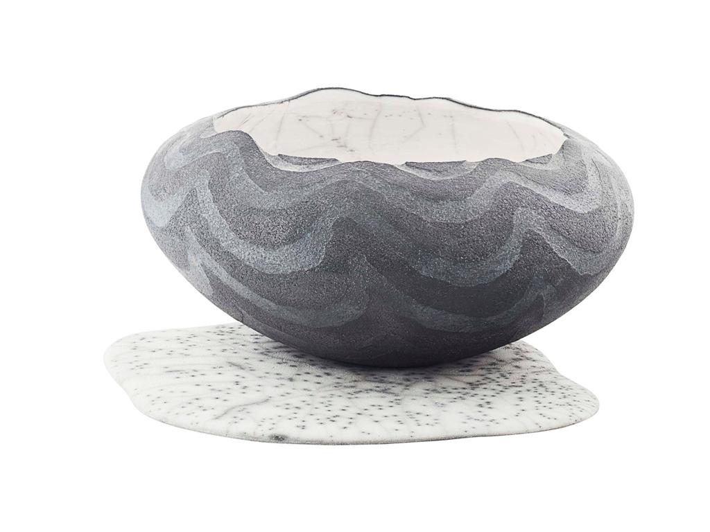 Appraisal: DAVID ROBERTS B RAKU VESSEL AND STAND CIRCA the circular