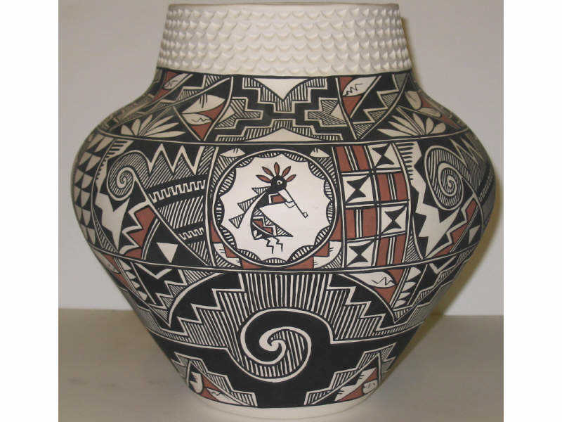 Appraisal: LELAND VALLO PINION MESA ACOMA NEW MEXICO Polychrome coiled olla