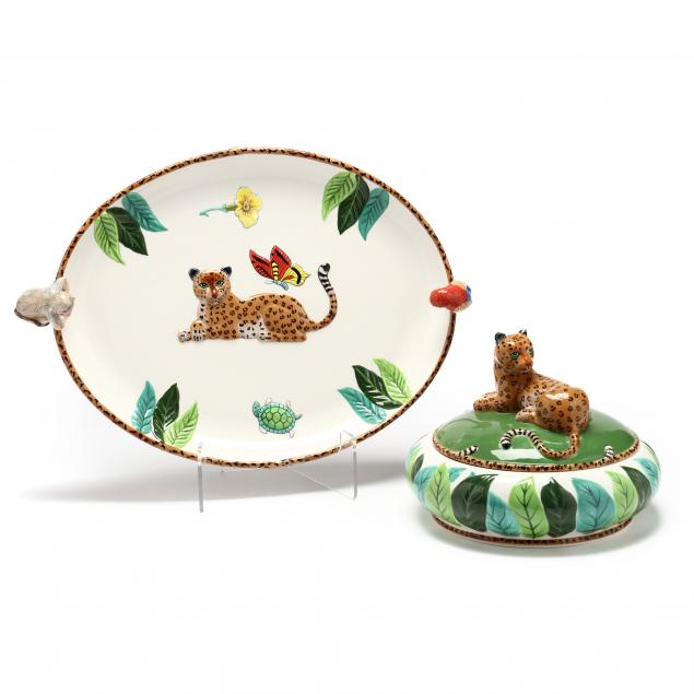 Appraisal: LYNN CHASE JUNGLE JUBILEE TUREEN AND PLATTER Each decorated with