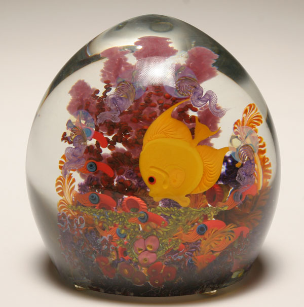 Appraisal: Chris Heilman glass aquarium paperweight Signed and inscribed Golden Angel