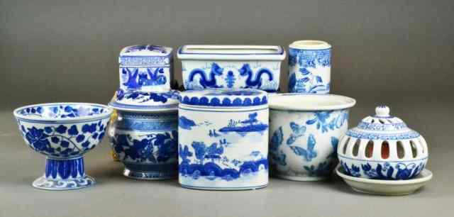 Appraisal: Chinese Blue White PorcelainIncluding stem cups covered jars and censer