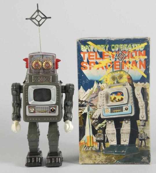 Appraisal: Tin Television Spaceman Battery-Operated Toy Description Japanese Made by Alps