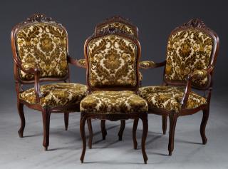 Appraisal: Five Piece French Louis XV Style Carved Walnut Sal Five