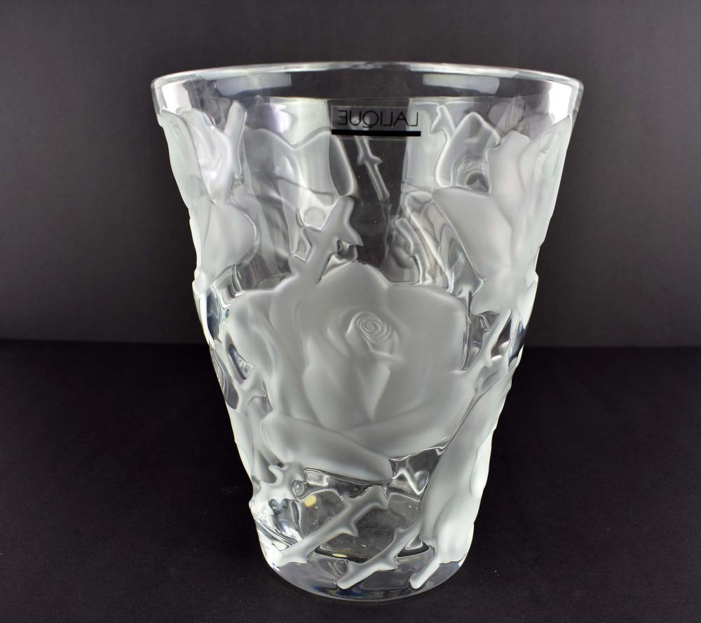 Appraisal: LALIQUE FROSTED COLORLESS MOLDED GLASS VASEModern Etched Lalique France and