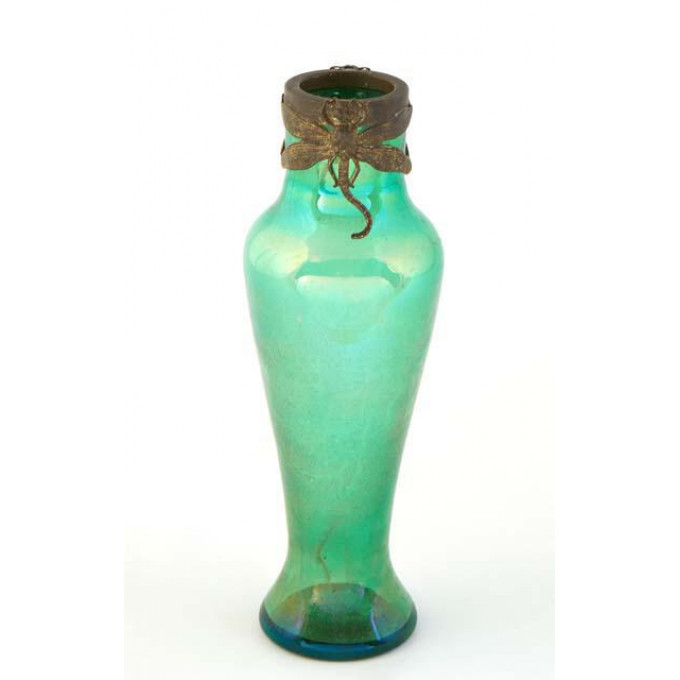 Appraisal: Continental Green Glass Baluster Vase c possibly Loetz the neck