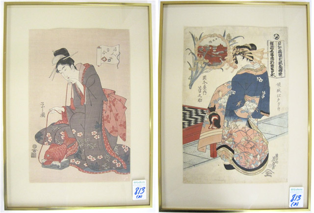 Appraisal: TWO JAPANESE COLOR WOODCUTS the first a 's re-strike of