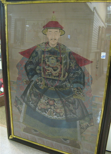 Appraisal: OIL ON SILK PANEL Portrait of a Chinese emperor in