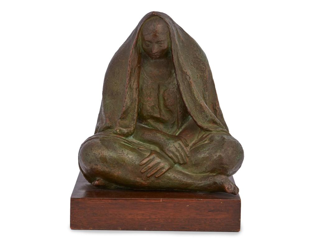 Appraisal: Felipe Casta eda b Mexican Seated woman Patinated bronze on