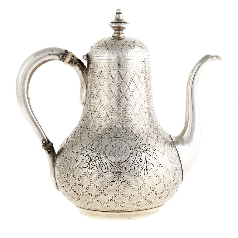 Appraisal: French Silver Individual Teapot c - engine turned silver teapot