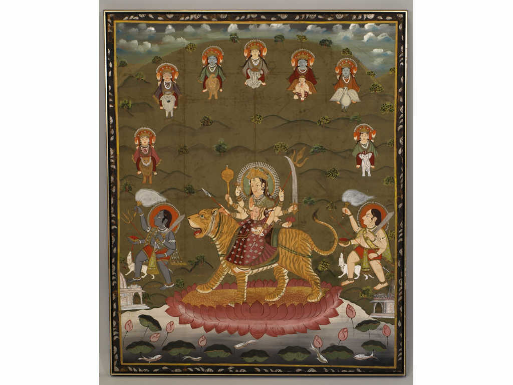 Appraisal: Indian School Painting on Silk Durga a large th c