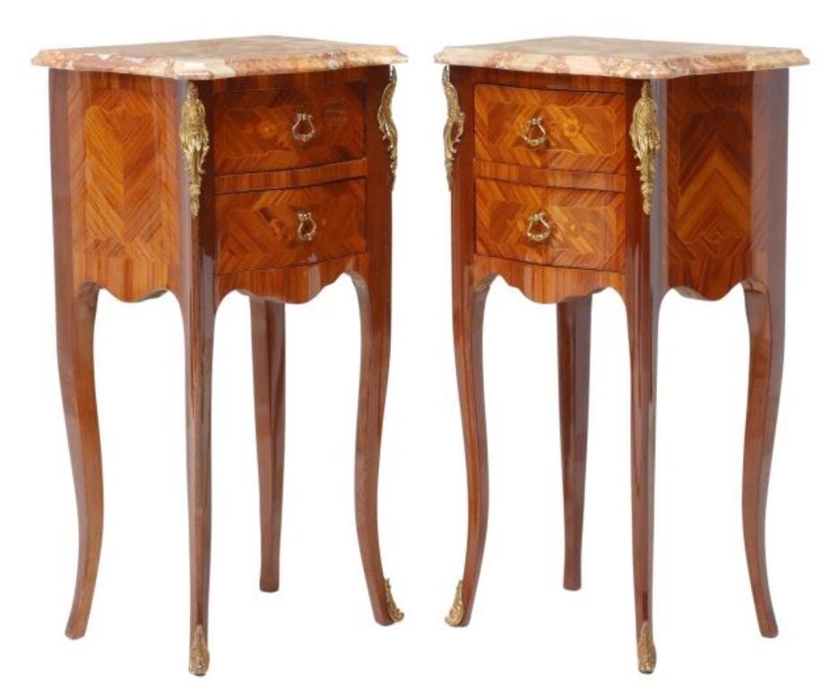 Appraisal: pair French Louis XV style marble-top nightstands late th c