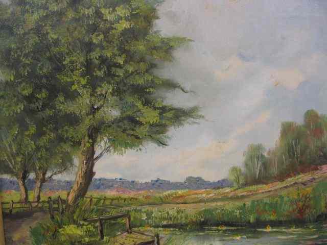 Appraisal: Oil Painting Summer landscape signed illegible on canvas image area