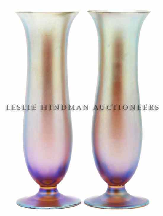 Appraisal: Two Iridescent Glass Vases each of baluster form in gold