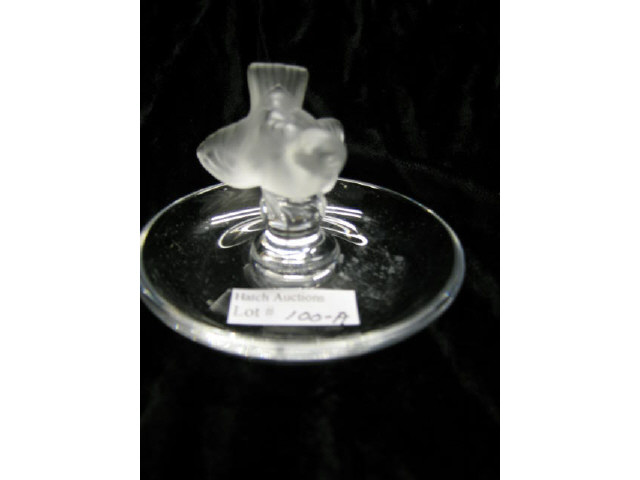 Appraisal: Lalique French Crystal Dresser Tray or pin dish frosted bird