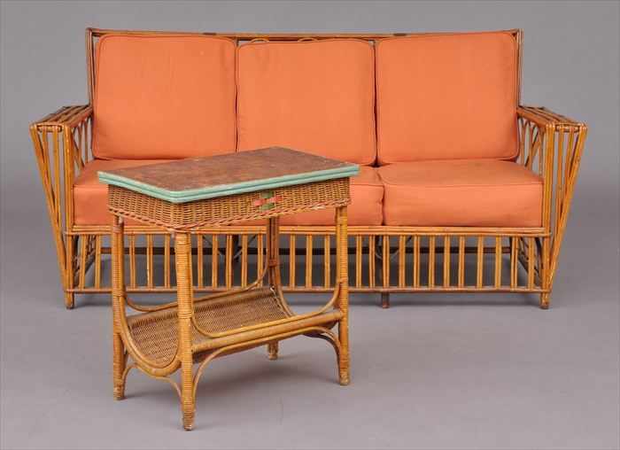 Appraisal: BAMBOO THREE-PIECE PORCH SET Comprising a sofa and two armchairs