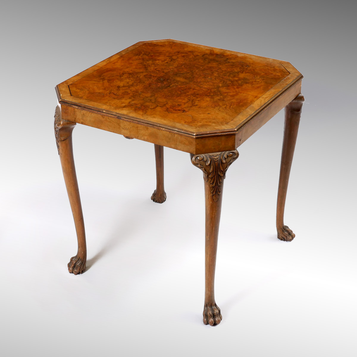 Appraisal: ENGLISH BURLWOOD CARD TABLE WITH EMBROIDERED TOP th century English