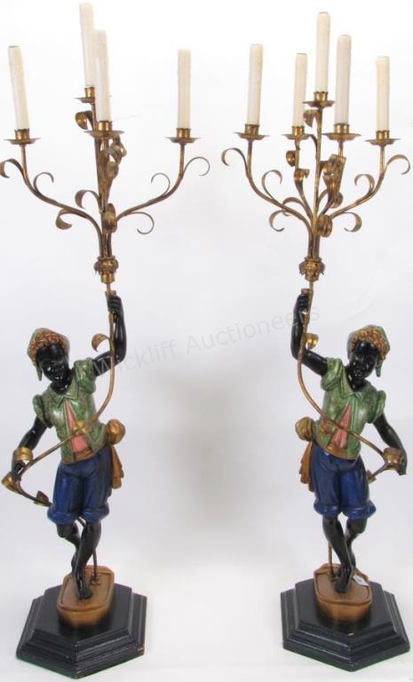 Appraisal: A pair of reproduction blackamoor candelabra wood and metal -light