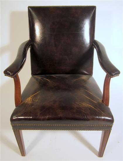 Appraisal: Louis XVI style leather upholstered fauteuil de bureauThe square back