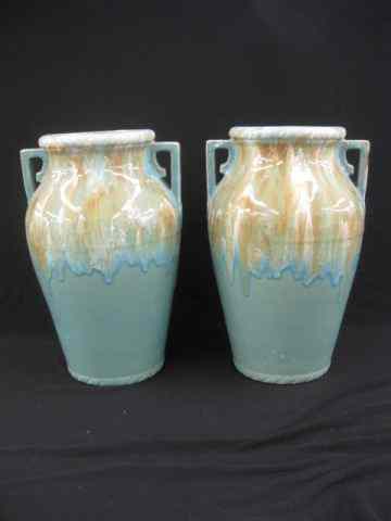 Appraisal: Pair of Art Pottery Floor Vases slip glazeon turquoise body