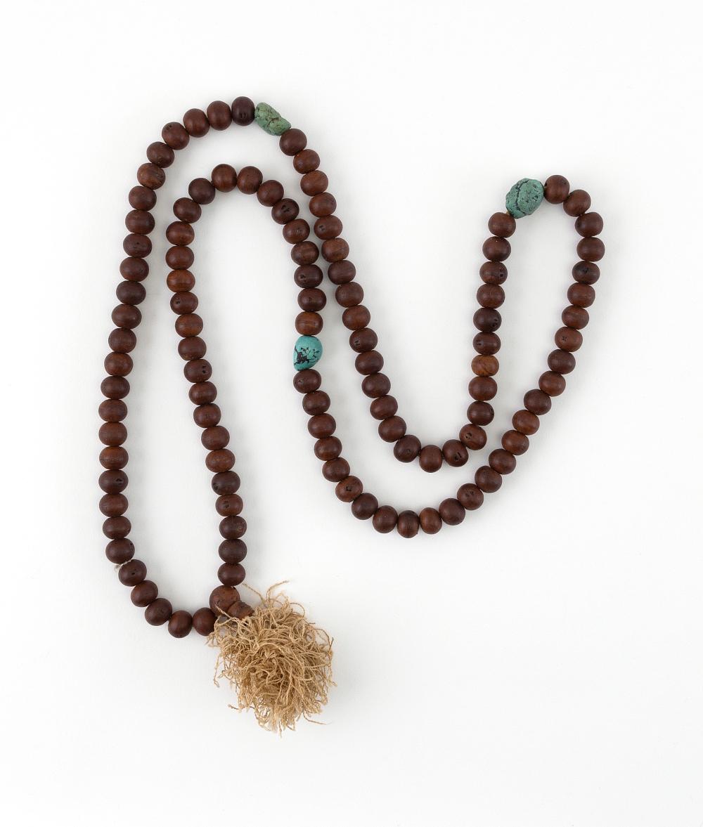 Appraisal: CHINESE WOOD AND TURQUOISE MALA LATE TH EARLY TH CENTURY