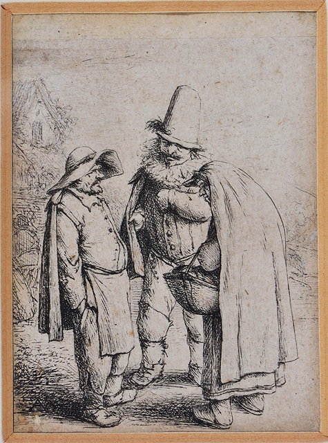 Appraisal: ADRIAEN VAN OSTADEThree figures conversing on a country lane etching