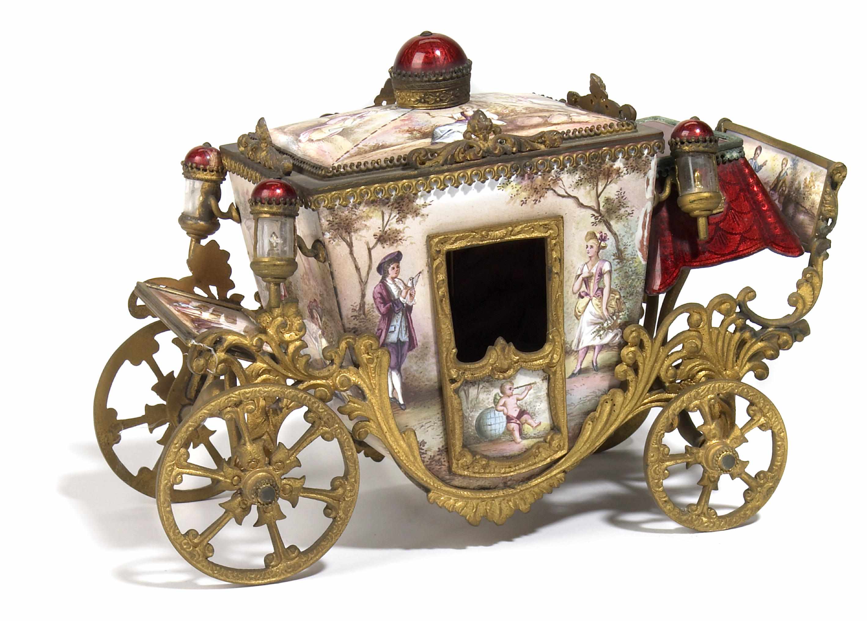 Appraisal: An Austrian gilt metal and enamel miniature coach late th