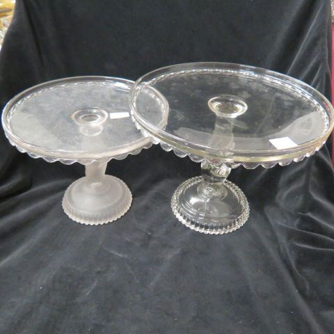 Appraisal: Pattern Glass Cake Stands hand motif one has frosted base