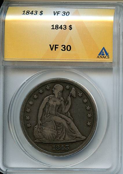 Appraisal: VF ANACS Moderate wear shows over the deep gray fields