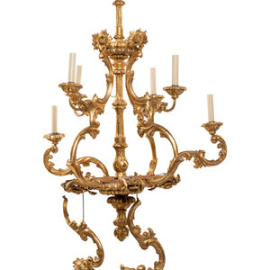 Appraisal: An Austrian Giltwood Eight-Light Chandelier Circa Height x diameter inches