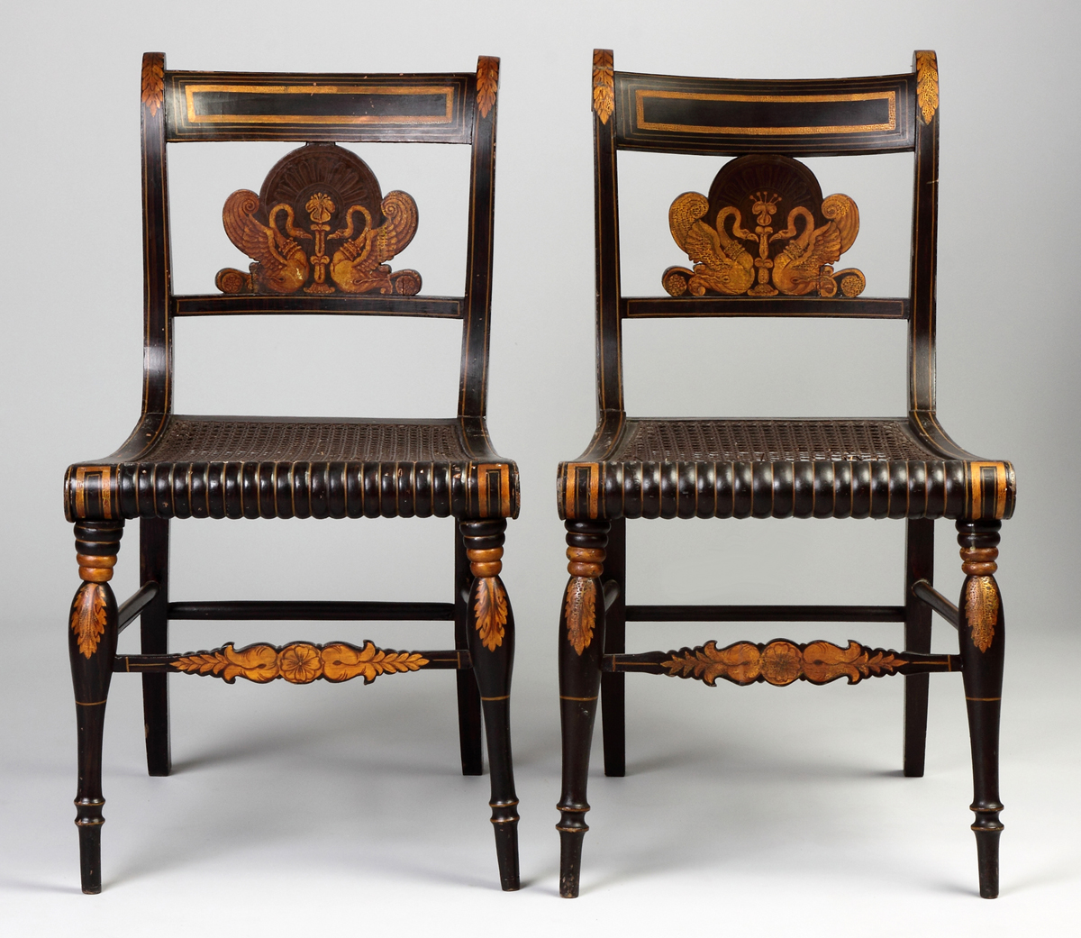 Appraisal: Pair of Classical Grain Painted Stenciled Side Chairs Early th