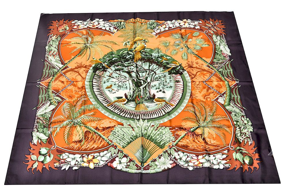 Appraisal: Hermes Aloha Silk Scarf Hermes silk scarf Aloha original design