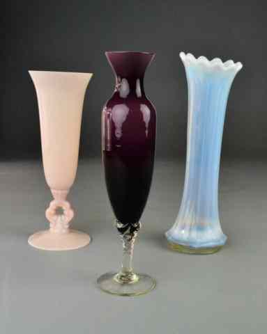 Appraisal: PCS GLASS VASESIncluding milk glass fluted vase purple blown glass