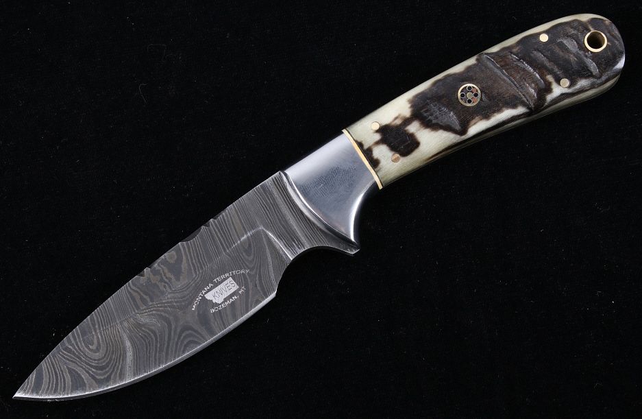 Appraisal: Rocky Mountain Rams Horn Damascus Bozeman Knife This is an