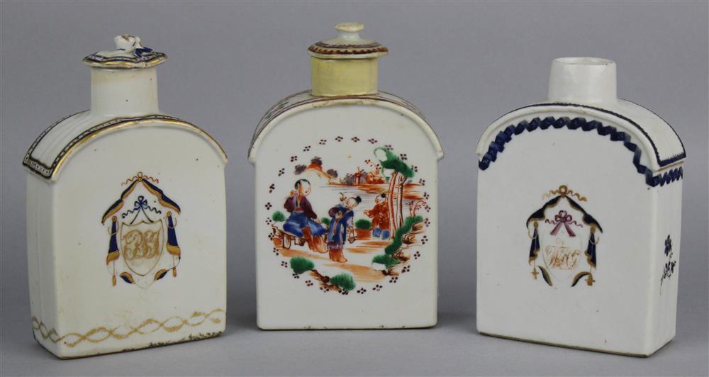 Appraisal: THREE CHINESE EXPORT PORCELAIN TEA CADDIES TH CENTURY two for