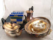 Appraisal: A quantity of silver plate including cutlery bowls swing handled