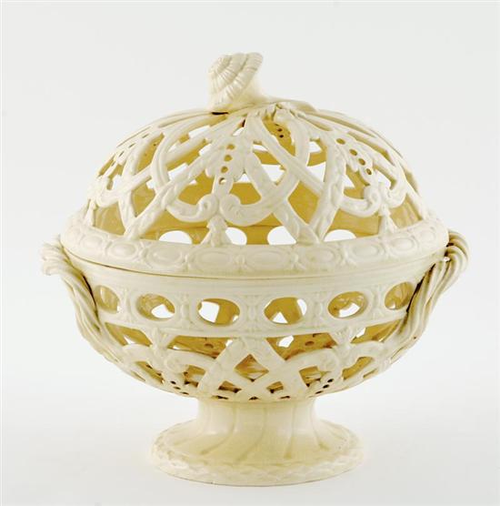 Appraisal: Wedgwood creamware covered chestnut basket late th century floral finial