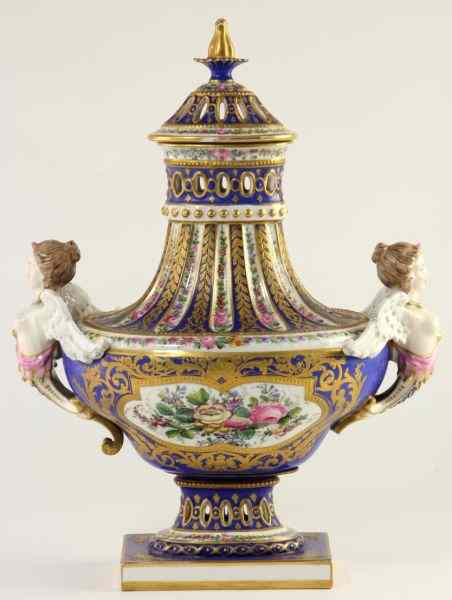 Appraisal: Sevres Porcelain Lidded Urn circa designed by Emile Renard oval