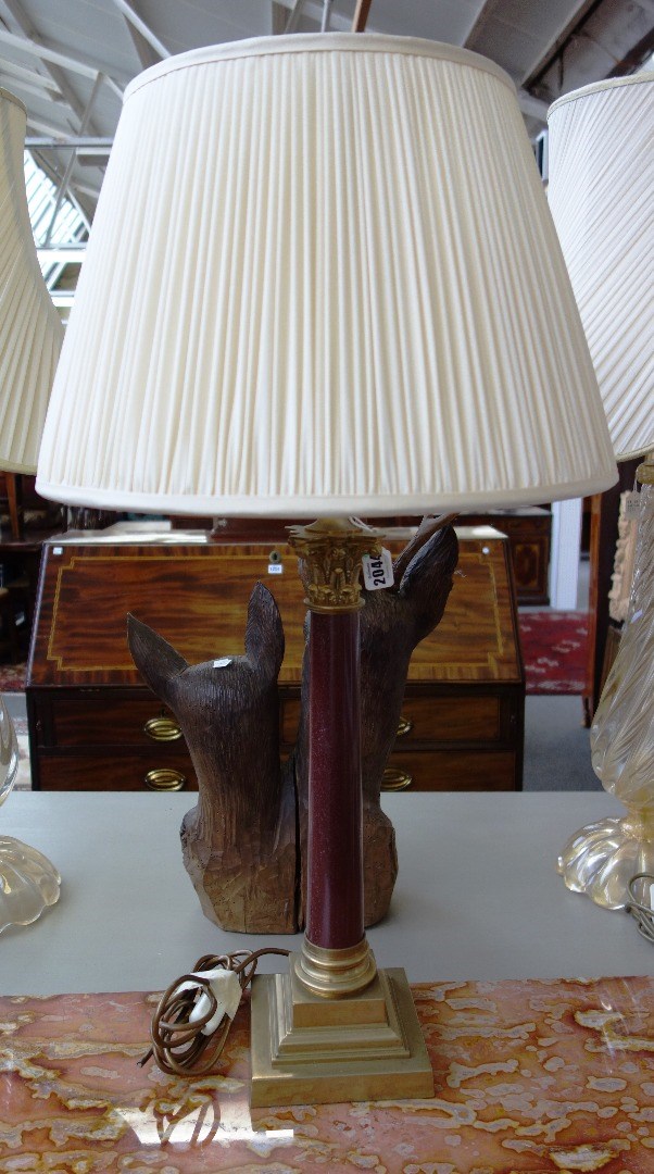 Appraisal: A Victorian style Corinthian column brass table lamp modern with