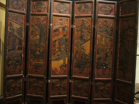 Appraisal: CHINESE MOLDED LACQUER SIX PANEL SCREEN Early th century -