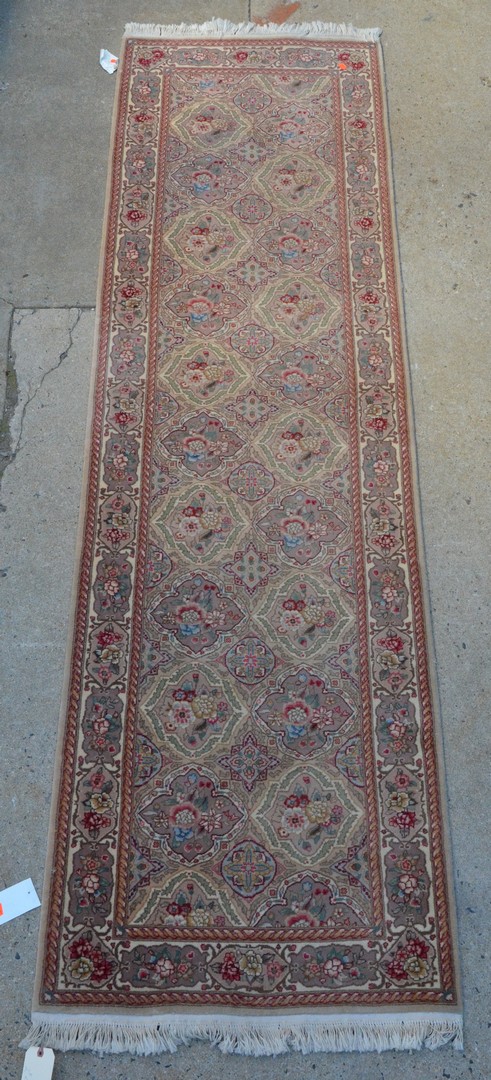 Appraisal: x Sino-Persian Yazd runner tan field rows of floral medallions