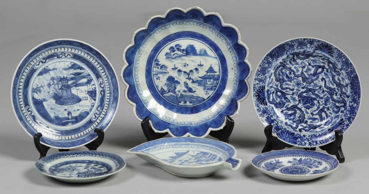 Appraisal: Group of Pieces Blue White Export Porcelain Chip to one