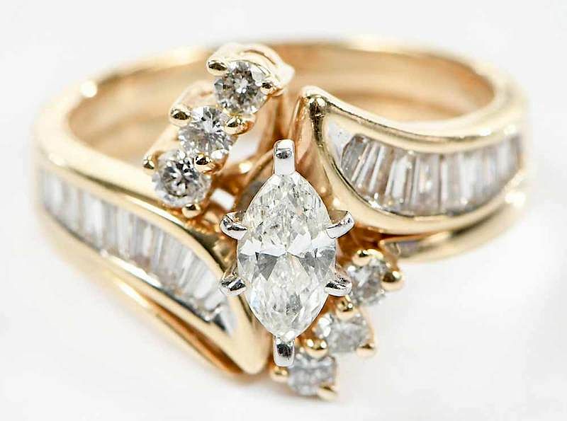 Appraisal: kt Diamond Ring Set one ring with marquise diamond estimated